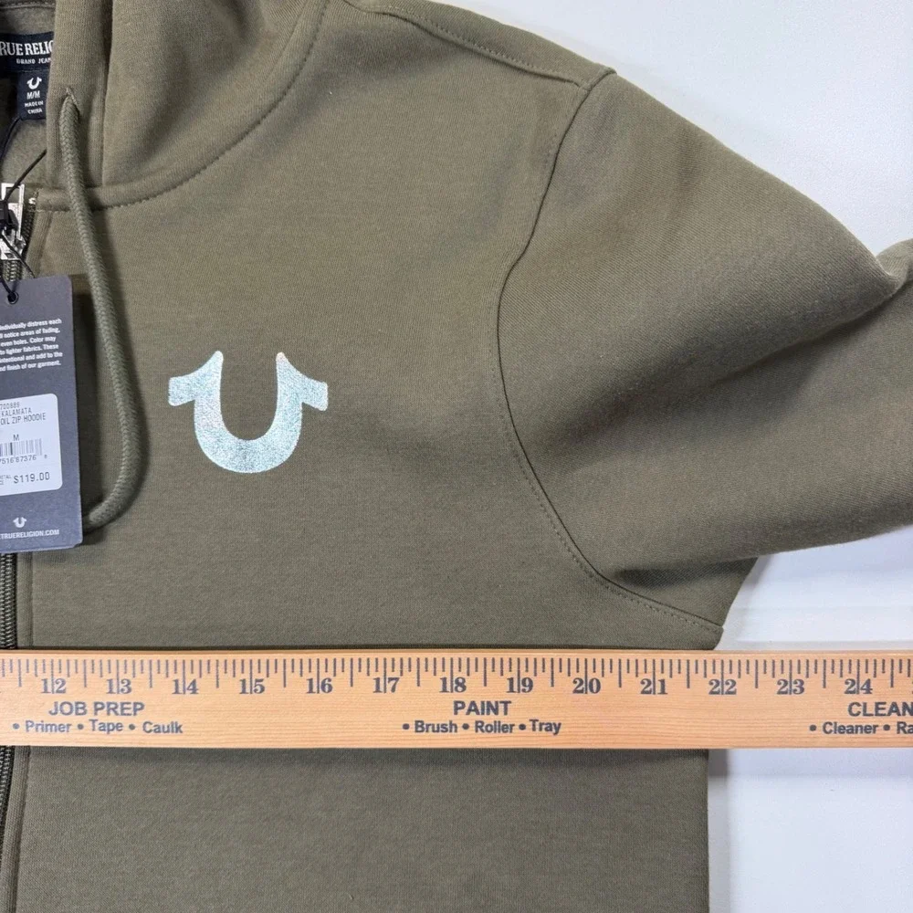 True Religion Big HS Foil Zip Hoodie Mens M Kalamata Olive Green Loungewear